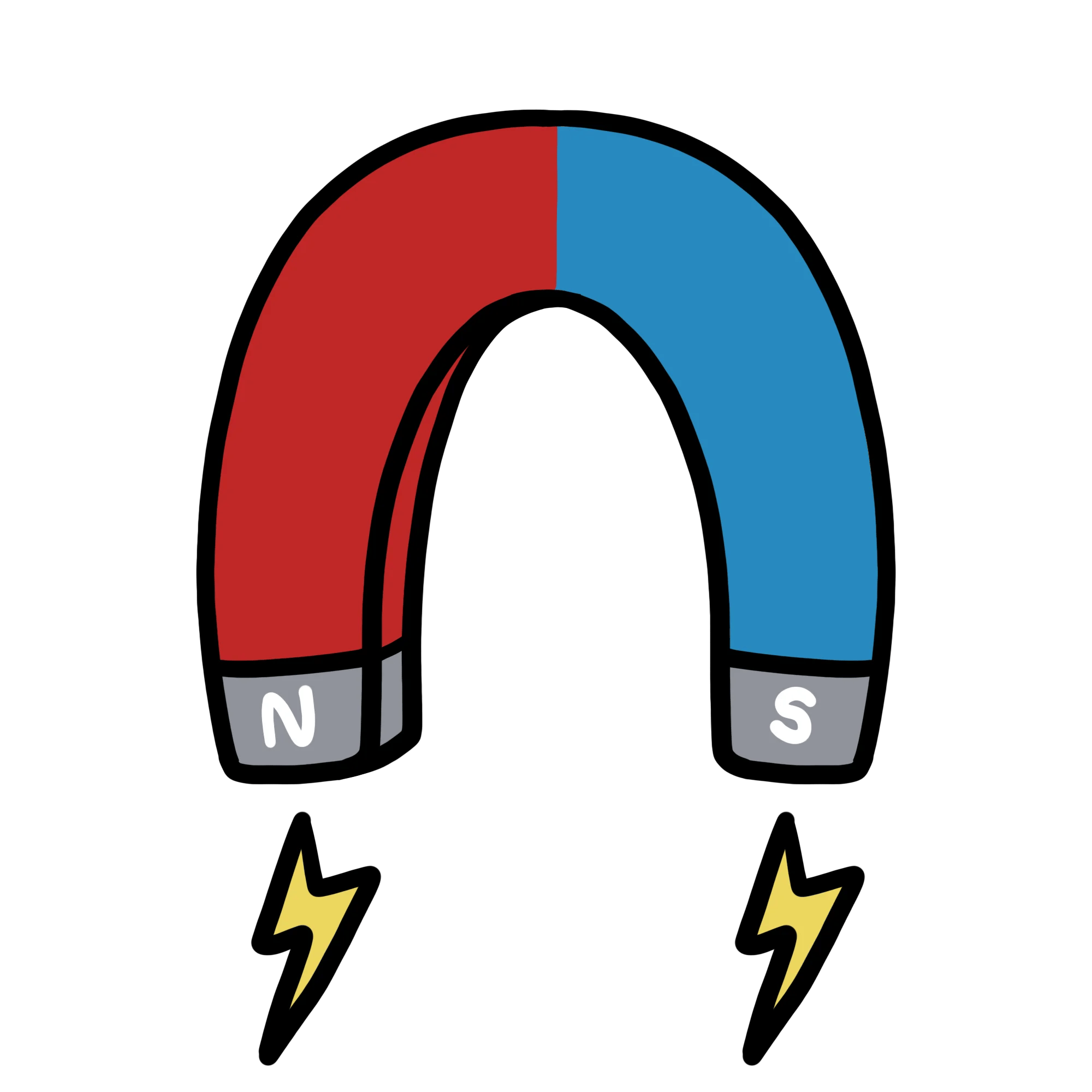 a red and blue magnet with lightning bolts