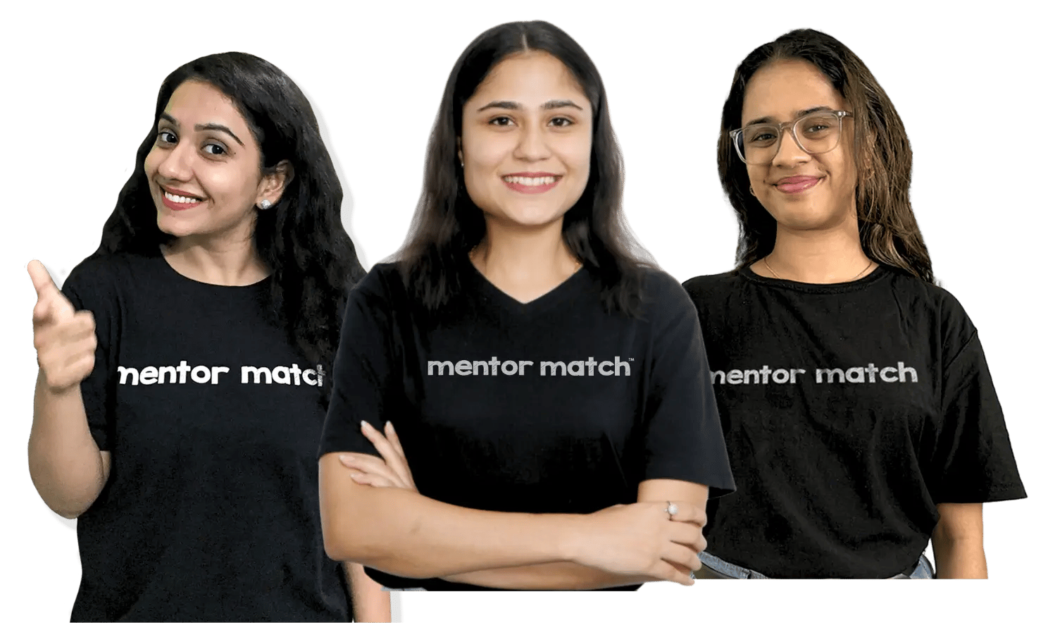 a group of women wearing Mentor Match T-shirts and posing.